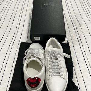YSL classic lips white sneakers